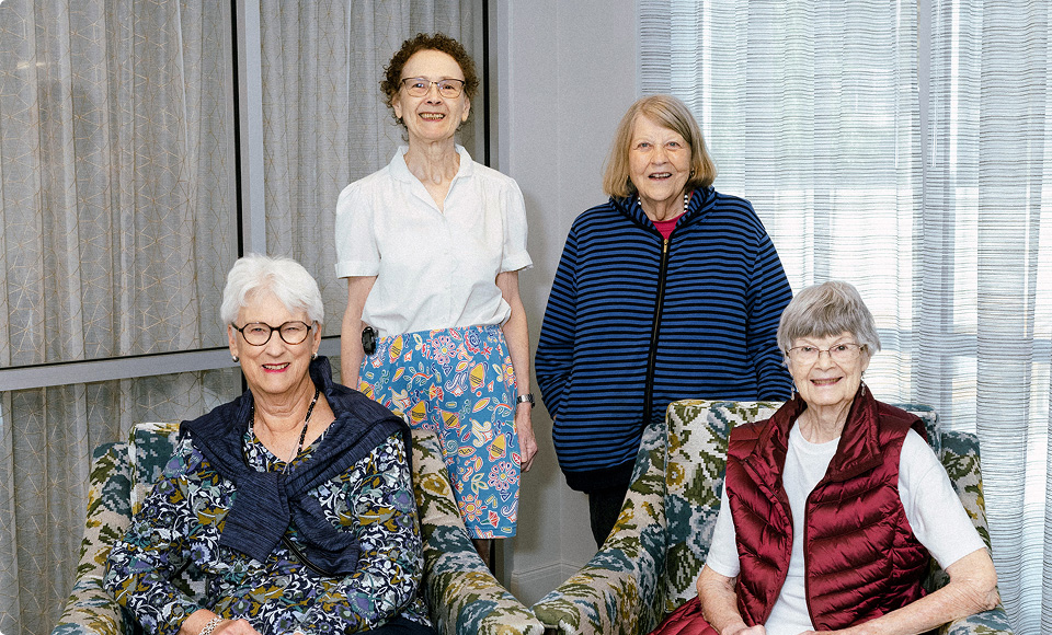 Four residents of Westminster Senior Living women smiling