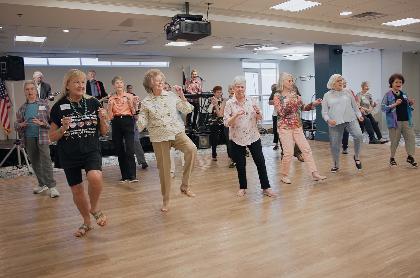 Senior residents line dancing
